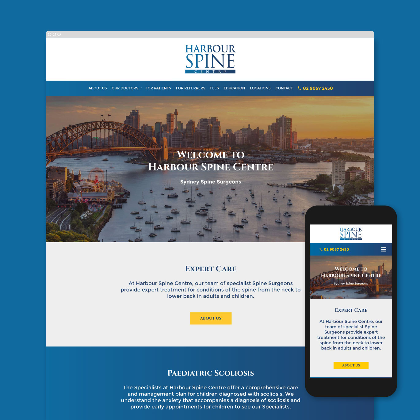 Squeeze Creative Medical Website Design for Harbour Spine Centre. Branding, brand identity, logo design, web design and photography. Sydney, Surry Hills
